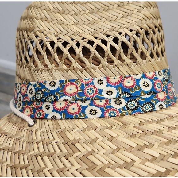 Signatures Tan Straw Hat with Floral Band & String Neck Tie Sunhat - Picture 2 of 13